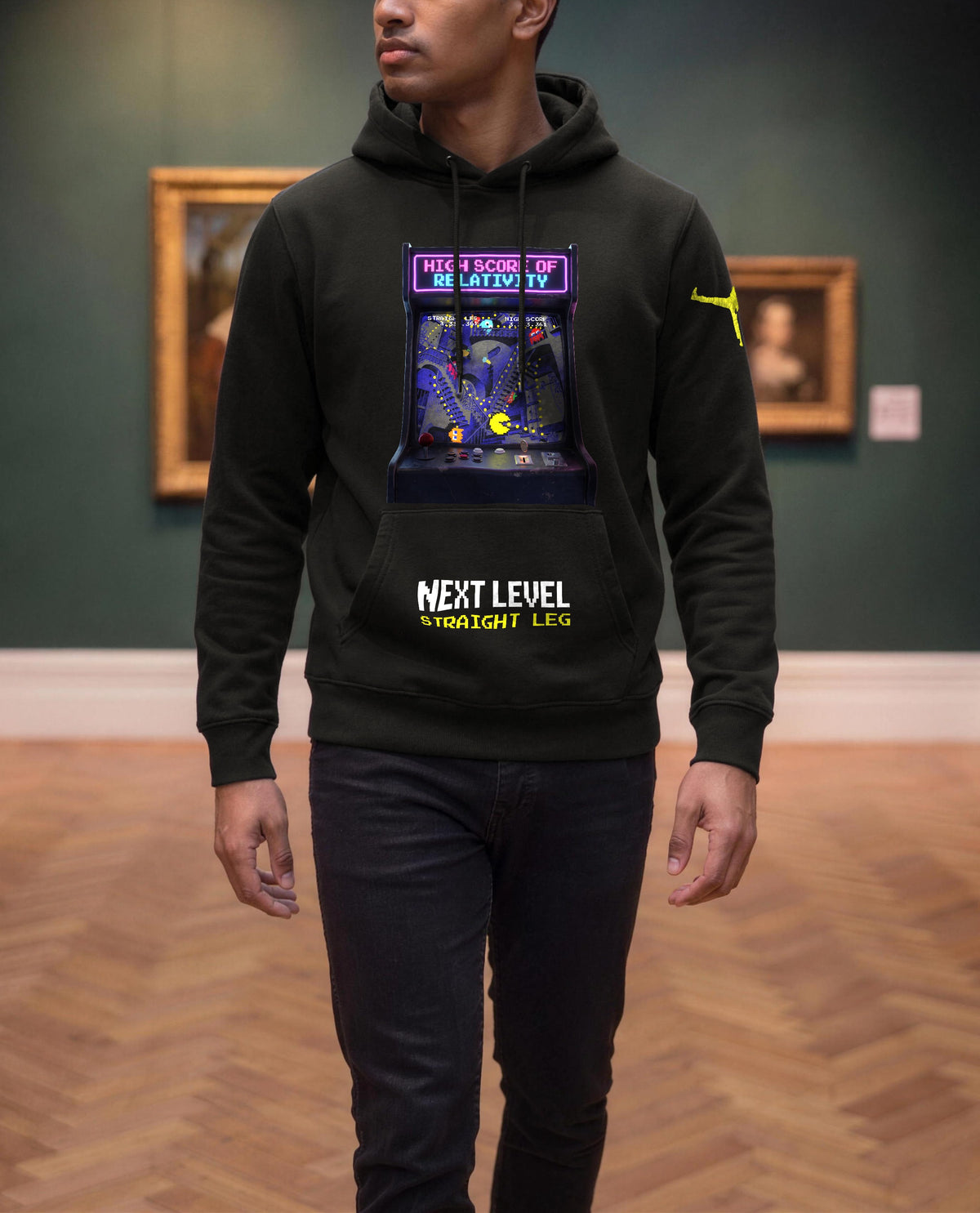 High Score of Relativity — felpa indossata, davanti